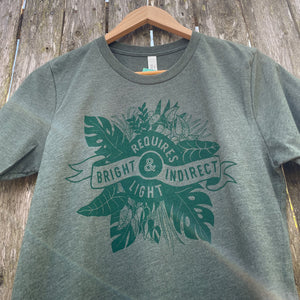 requires bright and indirect light funny tshirt for plant lover