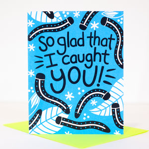 valentine's day card with caterpillars and leaves