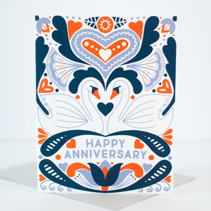 colorful wedding anniversary card with swans by exit343design