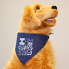 funny dog bandanna for dog lover featuring messy dog quote in silver ink on a navy blue dog bandanna