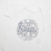 Philadelphia icons on a white baby onesie in grey ink