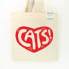 Heart Cats Tote Bag, Eco-Friendly Cotton Canvas Market Bag
