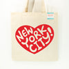 Heart New York City Tote Bag, Eco-Friendly Cotton Canvas Market Bag