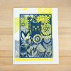 Cat In The Garden OOAK Art Print - Colorful Original Wall Art with Yellow, Grey, Green