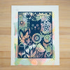 Cat In The Garden OOAK Art Print - Colorful Original Wall Art with Gelly Plate Print