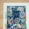 Cat In The Garden OOAK Art Print - Colorful Original Wall Art with Gelly Plate Print