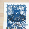 Cat In The Garden OOAK Art Print - Colorful Original Wall Art with Gold, Grey, Black