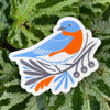 Eastern Bluebird sticker with folk art embellishments, Birder Sticker