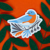 Eastern Bluebird sticker with folk art embellishments, Birder Sticker