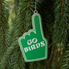 a green foam finger that says go birds in eagles font