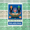 Sports Icons of Philadelphia postcard, Gritty and Phanatic souvenir postcard