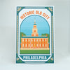 Philadelphia tourism postcard featuring Independence Hall