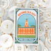 art magnet with an illustration of Independence Hall on the front