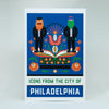 gritty and phanatic in suits on a souvenir postcard