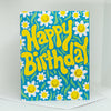 Sunny Daisy Happy Birthday Card- Retro Smiley Face Birthday Card