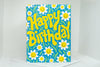 Sunny Daisy Happy Birthday Card- Retro Smiley Face Birthday Card