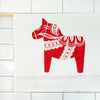 Swedish Dala horse printed tea towel, Dala horse cotton kitchen towel, cute folk tea towel for kitchen