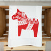 Swedish Dala horse printed tea towel, Dala horse cotton kitchen towel, cute folk tea towel for kitchen