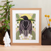 Mister Crow fraktur memorial art print, american crow digital art print, fraktur death tribute print, bird folk art print