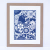 bird in the garden art print in blue ink by exit343design