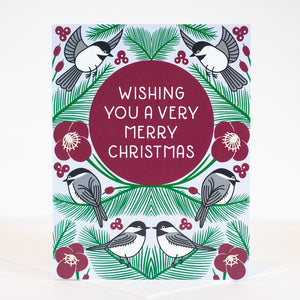 black capped chickadee christmas card