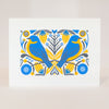 silkscreen print of two Eastern Bluebirds