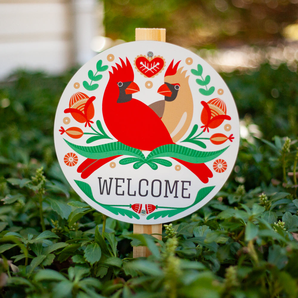 Northern Cardinals welcome sign, welcome sign garden marker, garden de ...