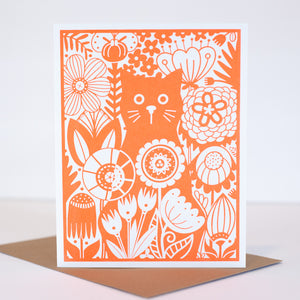 cat in a garden greeting card for any occasion