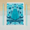 chill cat birthday card, cat birthday greeting card, have a chill birthday card, folk art cat card