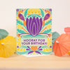 colorful folk inspired birthday card with a tropical motif