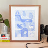 eastern birds art print by exit343design in shades of blue