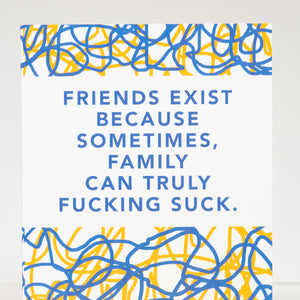 Textual quote with blue and yellow abstract patterns on a white background