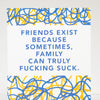 Textual quote with blue and yellow abstract patterns on a white background
