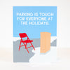 funny city santa christmas card with parking folding chair
