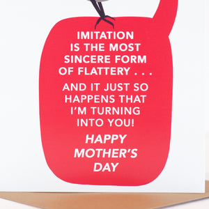 funny mother's day card with mockingbirds that says imitation is the most sincere form of flattery