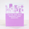 funny bridal shower card in purple