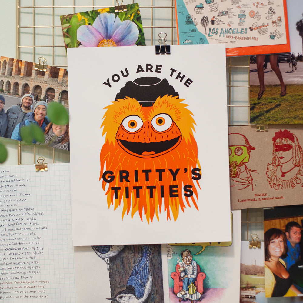 Gritty mascot art print, Flyers fan wall art, Gritty's Titties funny p ...