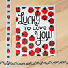 ladybug valentine's day card, lucky to love you card for partner, ladybug pattern love card, cute anniversary card
