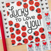 ladybug valentine's day card, lucky to love you card for partner, ladybug pattern love card, cute anniversary card
