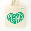 Plants Tote Bag- Handprinted Cotton Tote with green heart, plant lover gift idea