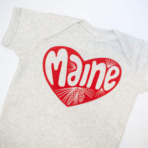 maine baby onesie with a red heart