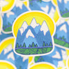 mountain sticker, neon mountain illustration, grand teton sticker, sticker for outdoors, water bottle sticker, sticker for kayak