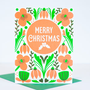 neon winter florals christmas card