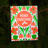 neon Christmas card, neon folk art inspired Christmas card, neon floral Christmas card