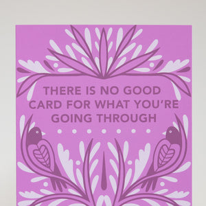 Purple card with white floral design and motivational quote on a light gray background