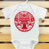 Philadelphia baby gift, Philly icons baby onesie, red Philadelphia souvenir baby bodysuit