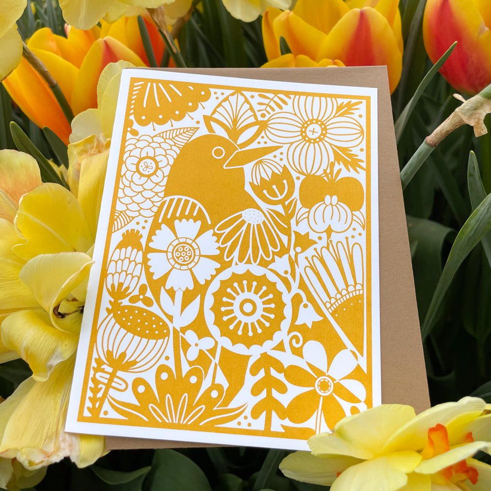 Bird in the Garden art card, blank greeting card for any occasion, sca ...
