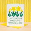 new baby card for a second child with yellow daffodils