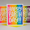 Colorful birthday card with 'Happy Birthday!!' text on a gray background