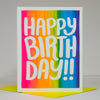 Colorful birthday card with 'Happy Birthday!!' text on a gray background